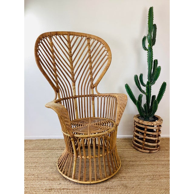 Tan Vintage 1960s Rattan Italian Modern Peacock Chair Gio Ponti Style For Sale - Image 8 of 12