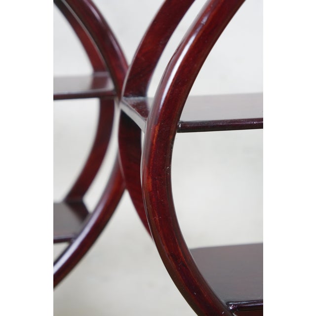 2 Chinese Chinoiserie Round Ming Style Tiered Display Stands Racks Shelf 19" For Sale - Image 12 of 13