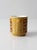 A vintage 1970s ceramic mug featuring a speckled mustard glaze with a bold chocolate brown geometric pattern wrapping the...