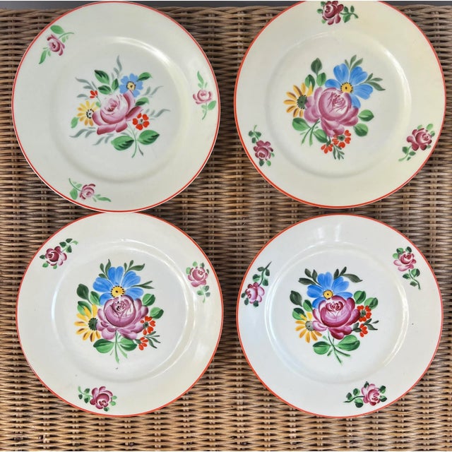 Ceramic Seltmann Vohenstrauss Bavaria Art Deco Hand Painted Floral Porcelain Plates- Set of 8 For Sale - Image 7 of 13