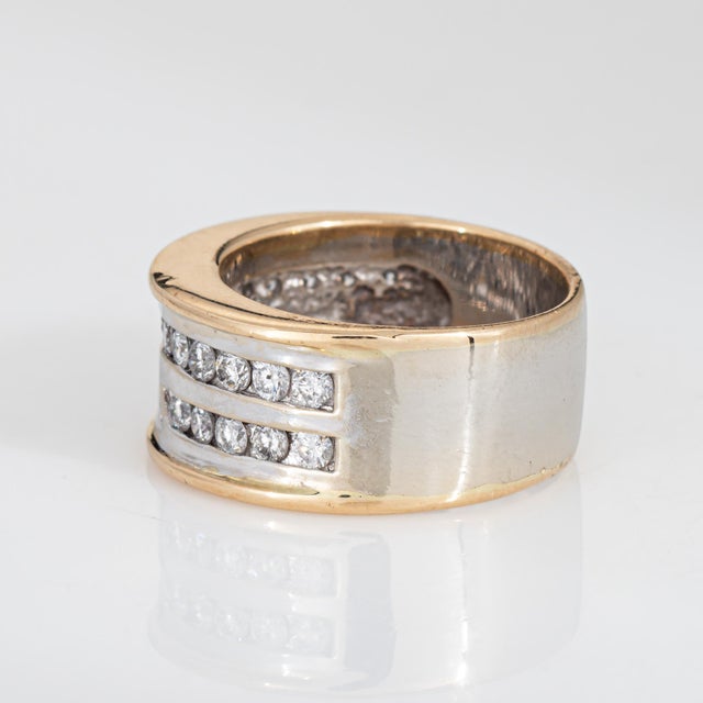 80s Vintage 1.25ct Diamond Cigar Band 14k Yellow Gold Sz 7 Ring Mixed Cuts For Sale - Image 4 of 7