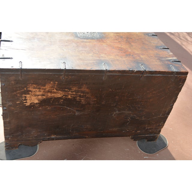 Wood Vintage Bandaji Korean Blanket Chest Box Wooden With Black Iron Hardware For Sale - Image 7 of 14