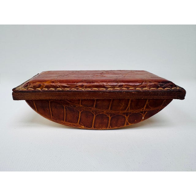 Vintage Argentine Genuine Caiman Leather Desk Ink Blotter Rocker With Original Blotting Paper For Sale - Image 6 of 10