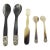 Vintage Natural Horn Sterling Silver Floral Mounted Caviar Serving Spoon Set of 5 For Sale