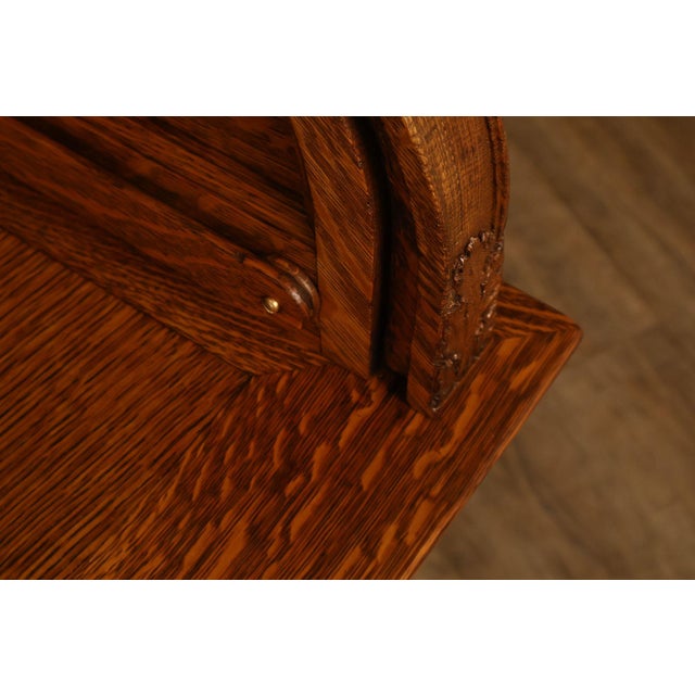 Exceptional Antique Quarter Sawn Oak Roll Top Desk With Carved 'Reading Hardware Co." Crest Panel For Sale - Image 9 of 18