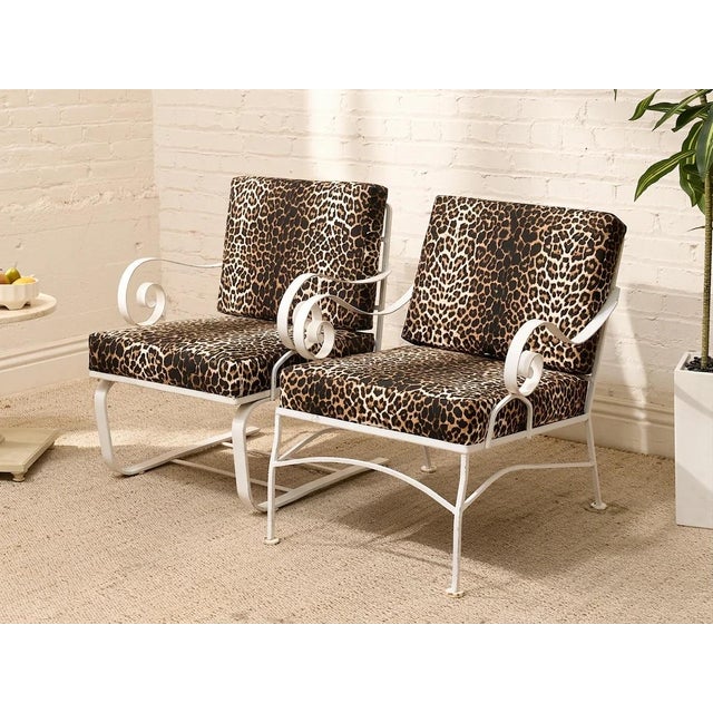 Mid 20th Century Vintage Leopard Print Lounge Chairs With White Scroll Arms For Sale - Image 5 of 8