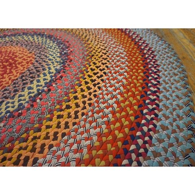 1930s Multi Background Wtih Folk Art Styles Round Antique American Braided Rug For Sale - Image 11 of 15