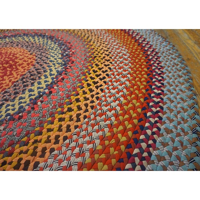 Fancy Multi Color Background Wtih Folk Art Styles Round Antique American Braided Rug For Sale - Image 11 of 12