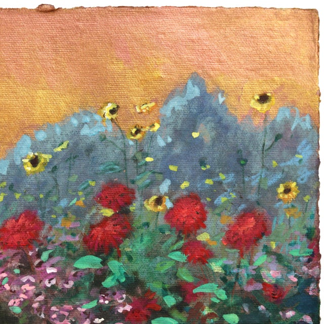Golden Hour - Original Gold and Green Landscape Mixed Media Work on Handmade Paper by Michaela Jean For Sale - Image 4 of 6