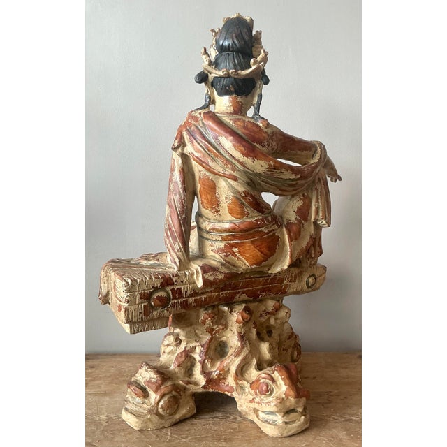 Vintage Asian Carved Wood Guanyin Statue For Sale In West Palm - Image 6 of 7