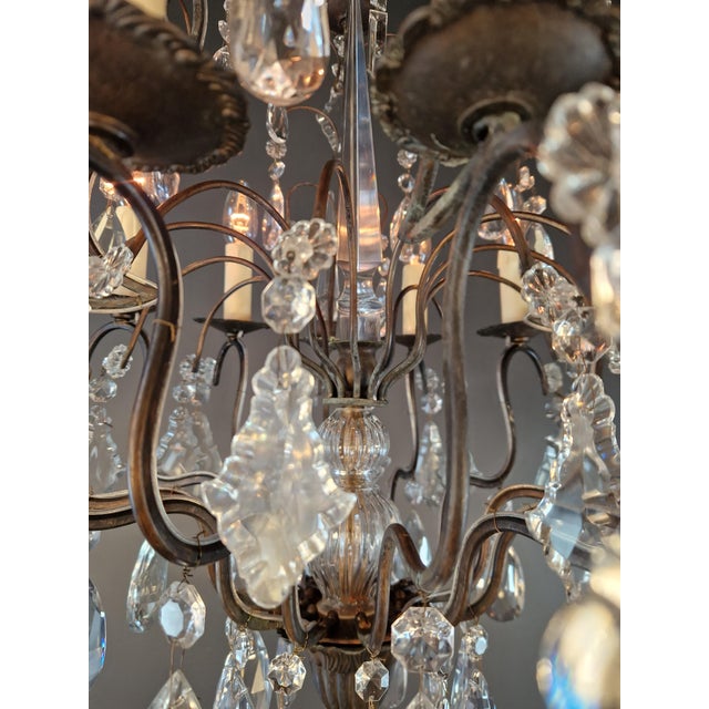Ebony Antique French Napoleon III Brass Crystal Chandelier Gothic Style 6 Lights For Sale - Image 8 of 10