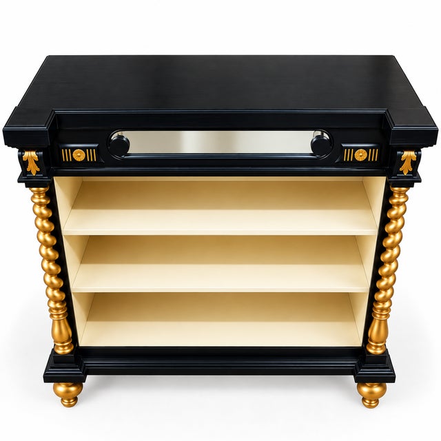 Ebonized Neoclassic Carved Walnut & Lacquered Bookcase, 1900s For Sale - Image 3 of 10