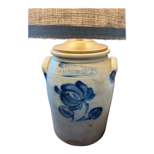 19Thc Pa. Decorated Stoneware Crock Lamp