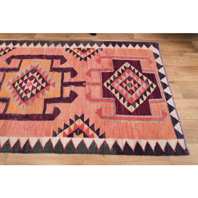 Turkish 1970s Vintage Handmade Wool Cotton Pink Runner Rug For Sale - Image 3 of 11