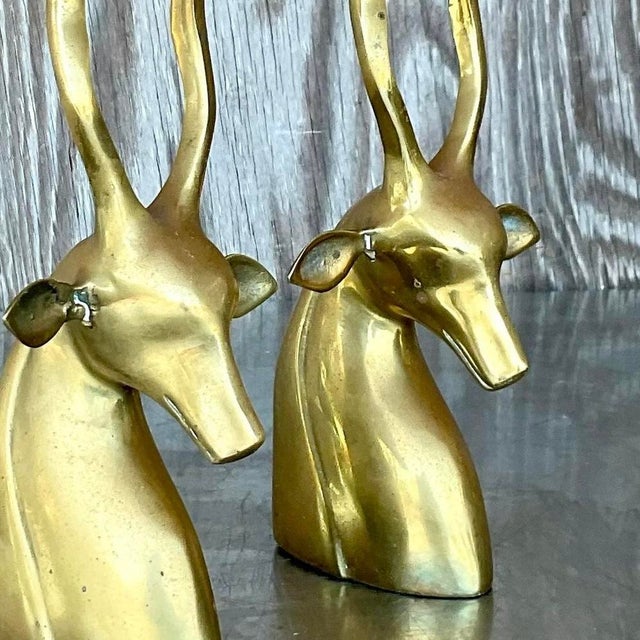 Brass Vintage Boho Brass Antelope Bookends - a Pair For Sale - Image 8 of 13