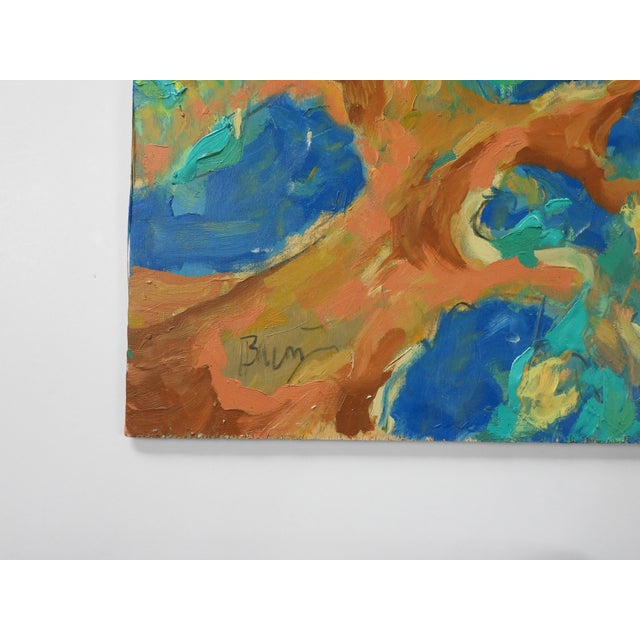 Contemporary oil on wood panel expressionist landscape painting of forest stream by K. C. Bacon (20th, 21st c.)...