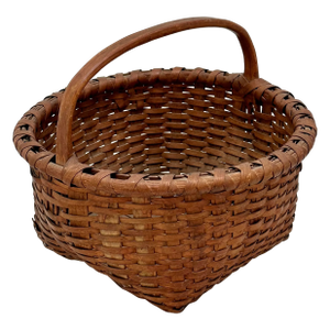 Excellent Antique American Hand Woven Ash Wood Splint Hoop Handle Gathering & Utility Basket Circa Late 19th Century
