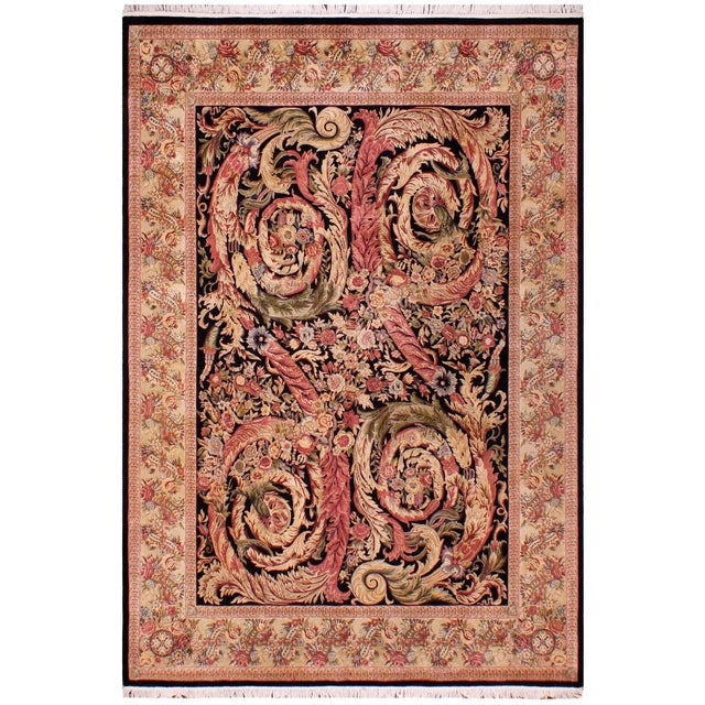 Art Nouveau 1990's Pak-Persian Black/Beige Wool Rug - 9'1'' X 11'3'' For Sale - Image 9 of 9