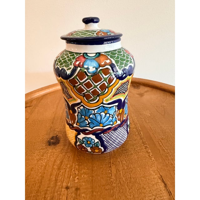 Mexican Talavera Hand-Painted Multicolor Ceramic Lidded Jar For Sale In New York - Image 6 of 8