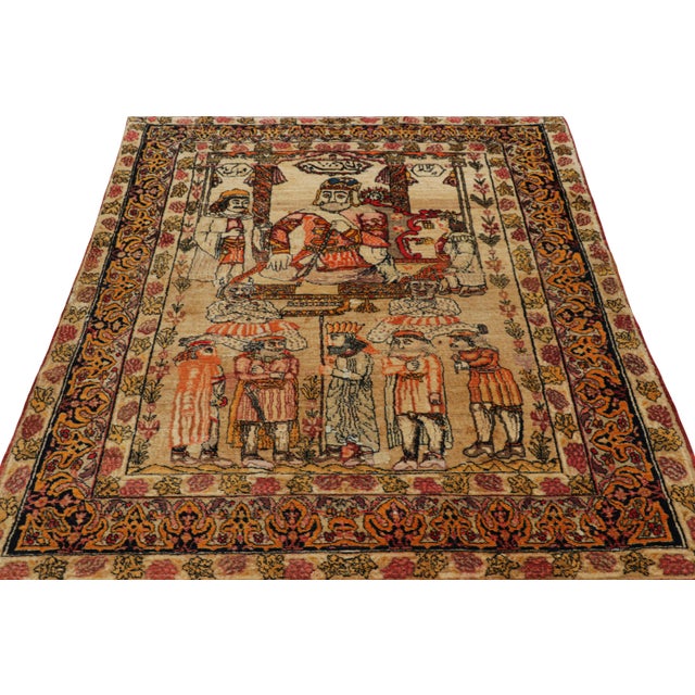 1910s Antique Persian Malayer Rug in Beige With Pictorials and Florals - Rug & Kilim For Sale - Image 5 of 9