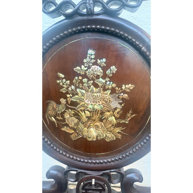 Vintage Chinese Hardwood Armchair With Mother-of-Pearl Inlay and Carved Longevity Motifs For Sale - Image 14 of 15