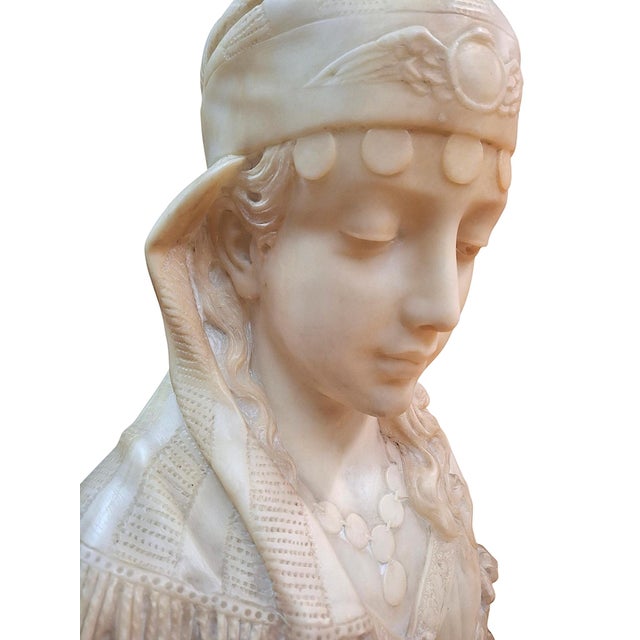 Champagne 19th-Century Italian Alabaster Bust, Likely of the “Song of Solomon’s” Shulamite For Sale - Image 8 of 17