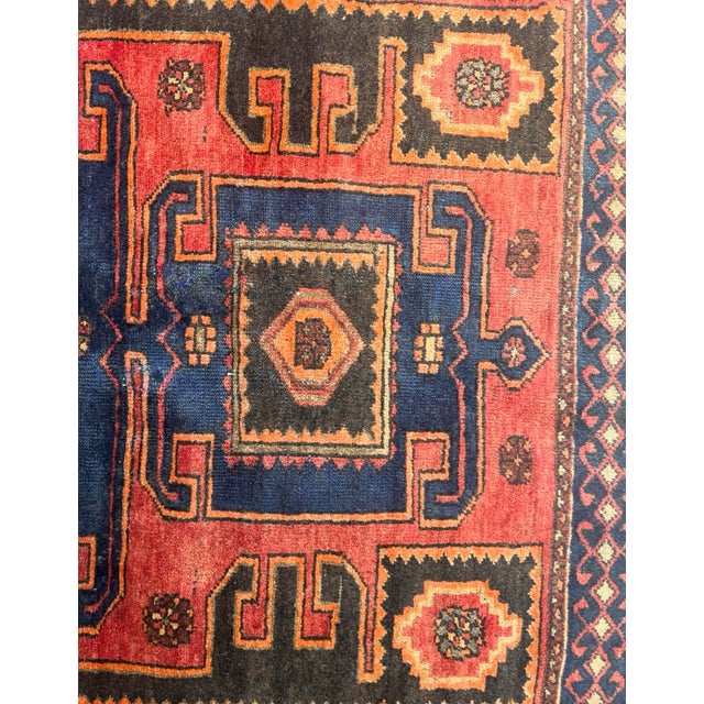 Blue Mid-Century Hand Knotted Wool Rug - Navy Madder Tribal Geometric For Sale - Image 8 of 11
