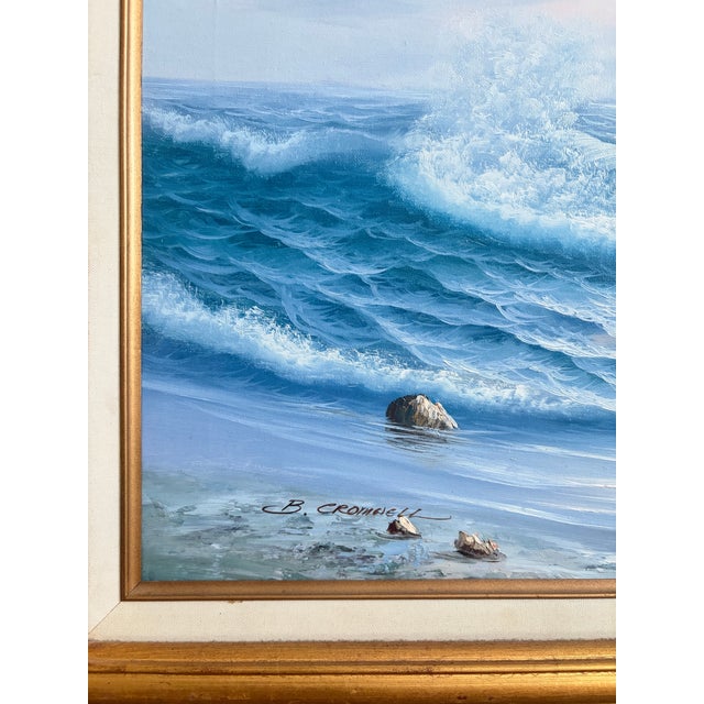 Sky Blue Vintage Signed Coastal Seascape Oil Painting by B. Cromwell, Circa 1970s For Sale - Image 8 of 10