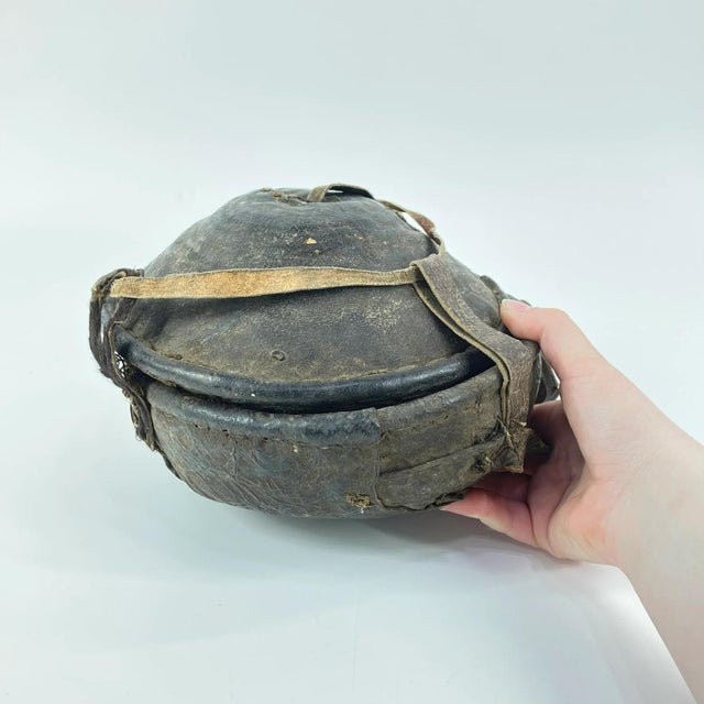Animal Skin Early 20th Century Small Mesob Lidded Leather Wrapped Lunch Basket Ethiopia For Sale - Image 7 of 10