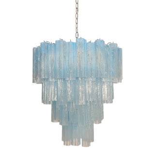 Huge Murano Glass Trunk Chandelier | 80 Blue Alabaster Tubes | Italian Luxury Lighting For Sale