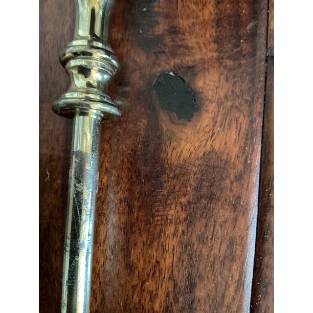 Late 20th Century Vintage Brass Fireplace Tool Set With Hammered Hearth Stand and Glass Shelf Base For Sale - Image 5 of 12