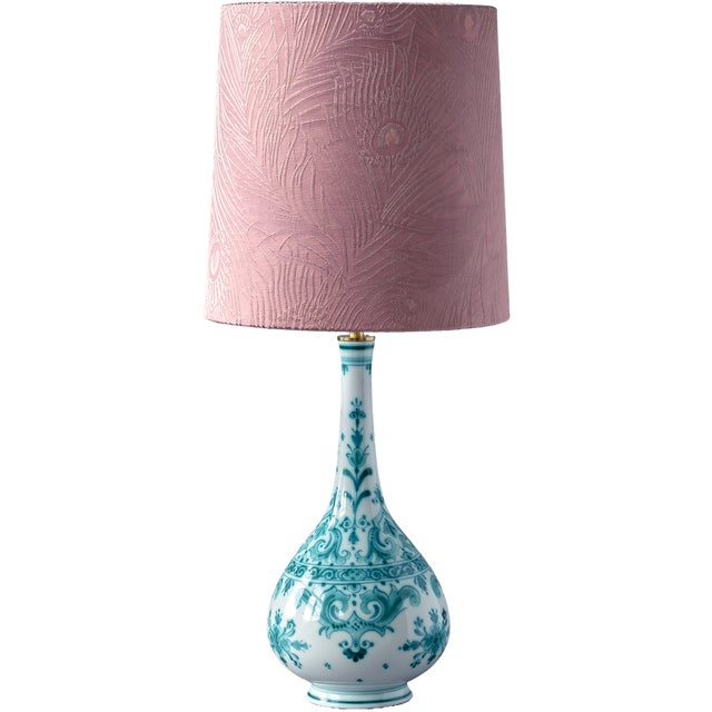 Royal Delft Green Delvert Ceramic Table Lamp with New Liberty London Shade from De Porceleyne Fles, 1970s For Sale