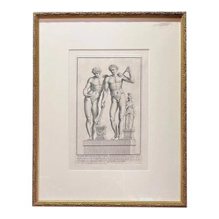 Antique Neoclassical Figural Engraving of Classical Statues – Gilt Frame For Sale