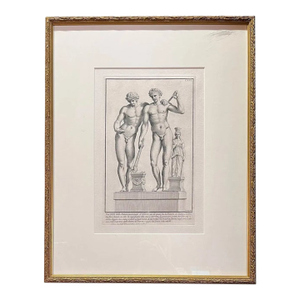 Antique Neoclassical Figural Engraving of Classical Statues – Gilt Frame