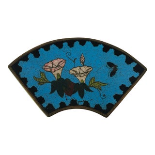 Vintage Asian Floral, Butterfly Enamel Quarter Pie Dish For Sale