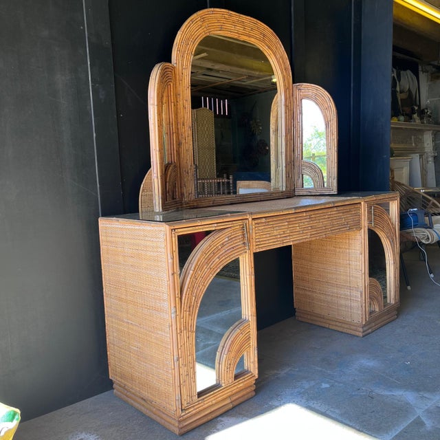 Vintage Bamboo Dressing Table with Bamboo Framed Mirror For Sale - Image 5 of 16