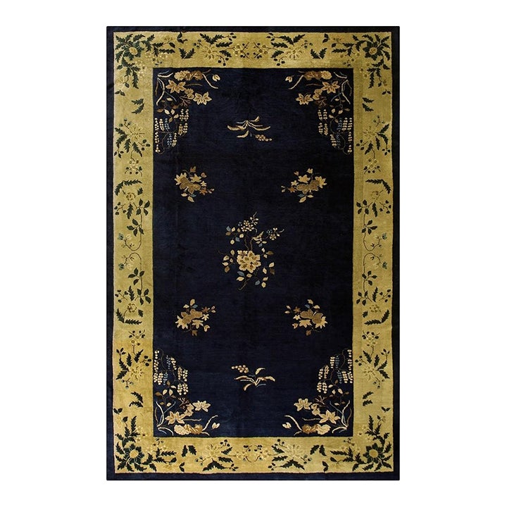 1920s Navy Blue Minimalist Floral Antique Chinese Peking Wool Rug 9' 2 ...