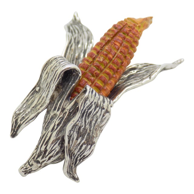 Vintage Italian Handmade Genuine Silver Corncob Ear of Corn Figurine Miniature For Sale