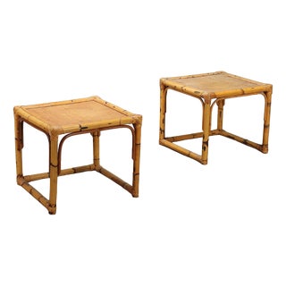 Wicker and Bamboo Side Tables, 1970s, Set of 2 For Sale