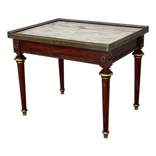 Early 20th Century Louis XV Style Mahogany and Marble-Top Coffee Table with Bronze Mounts For Sale