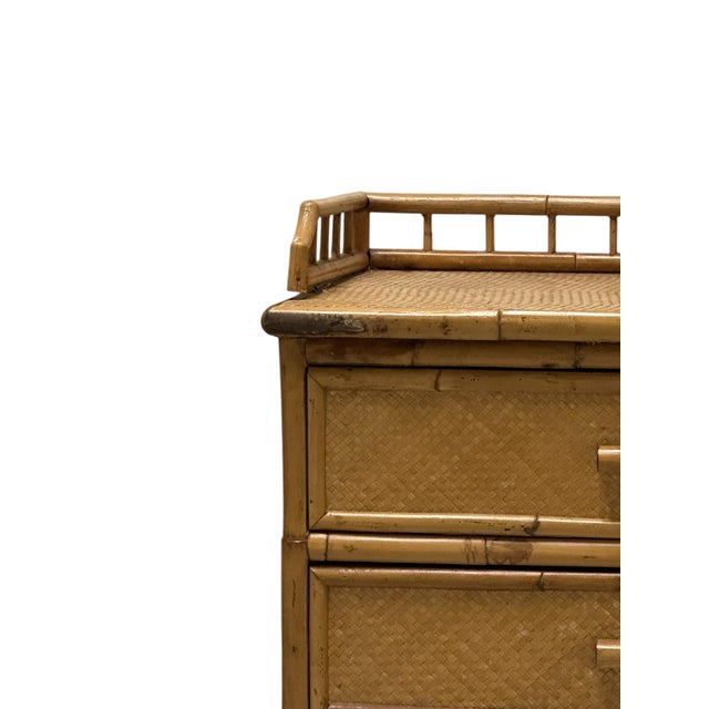 Pair of Mid 20th Century Bloomingdale’s Tortoiseshell Bamboo and Grasscloth Side Tables For Sale - Image 9 of 15