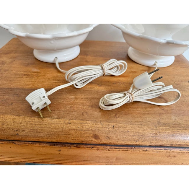 Metal 1970s French Country White Ceramic Pitcher and Basin Lamp Pair For Sale - Image 7 of 8