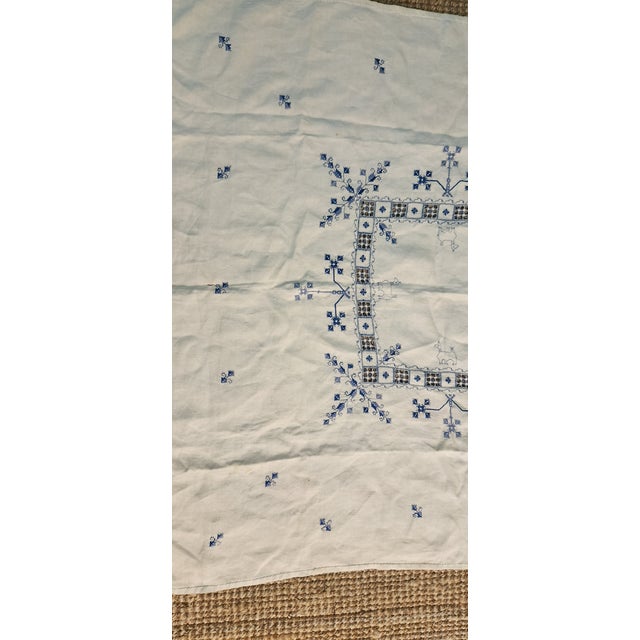 Linen Vintage Hand Embroidered Linen Table Cloth Square For Sale - Image 8 of 9