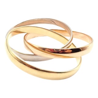 1990s Cartier Trinity Rolling Tricolor Gold Large Model Bangle Bracelet For Sale