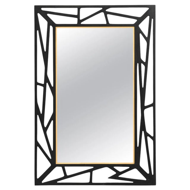 Konkret Mirror in Black Lacquered Wood by Yngve Ekström, 1950s For Sale
