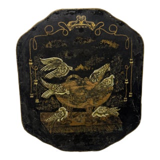 Regency Painted and Gilt Tôle Fire Screen W/ Doves and Classical Brazier, 19th C For Sale