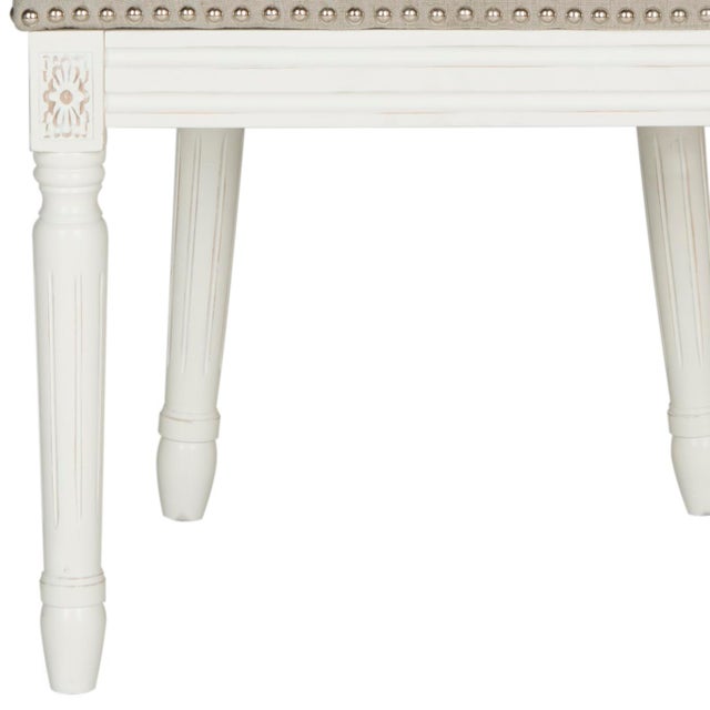 French Brasserie Linen Oval 19''H Side Chair With Silver Nailheads in Light Grey & Cream - a Pair For Sale In Philadelphia - Image 6 of 7