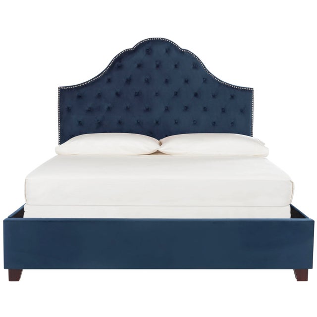 Modern Mitchell Bed in Navy in Queen For Sale - Image 3 of 6