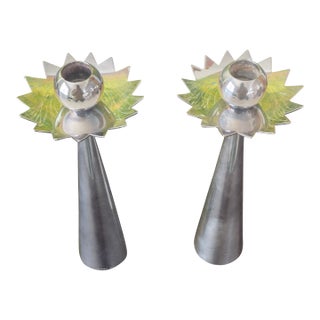 1970s Mesa Italy Candlesticks "Starburst" Giuliano Malimpensa - 2pcs For Sale