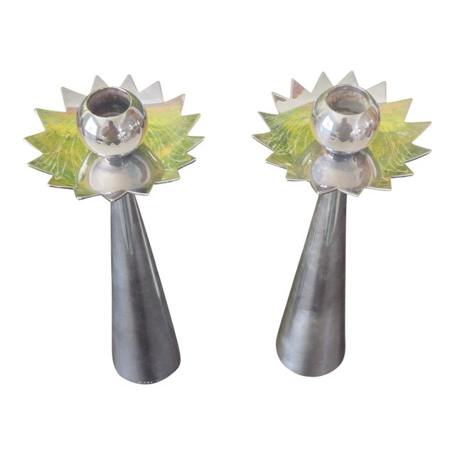 1970s Mesa Italy Candlesticks "Starburst" Giuliano Malimpensa - 2pcs For Sale